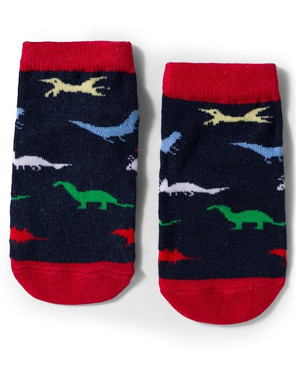 Cute Walk by Babyhug Knit Ankle Length Anti-Bacterial Striped & Dino Designed Socks Pack of 5 - Multicolor
