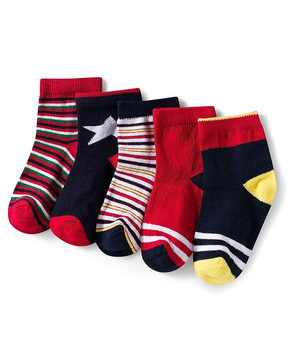 Cutewalk by Babyhug Ankle Length Anti Bacterial Socks With Stripes Pack Of 5 - Multicolour