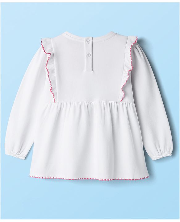 Babyhug 100% Cotton Knit Full Sleeves Top With Floral Embroidery - White