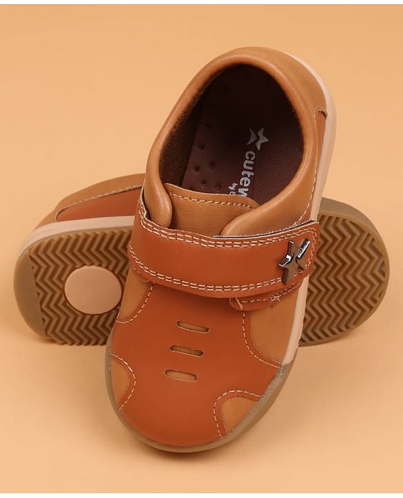 Cute Walk by Babyhug Velcro Closure Solid Oxford Shoes - Tan