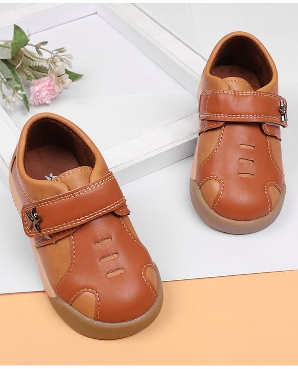 Cute Walk by Babyhug Velcro Closure Solid Oxford Shoes - Tan