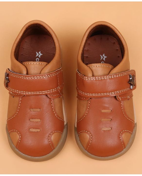 Cute Walk by Babyhug Velcro Closure Solid Oxford Shoes - Tan