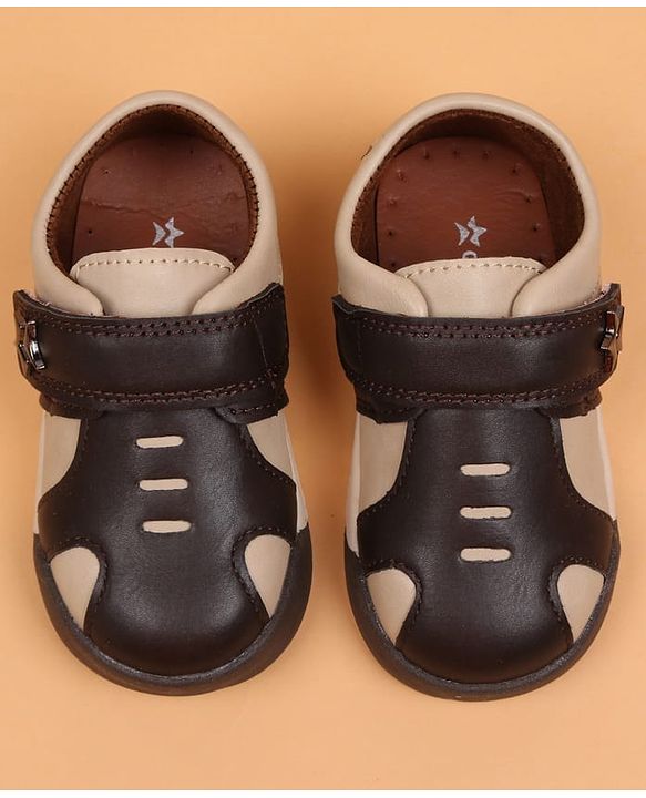 Cute Walk by Babyhug Velcro Closure Solid Oxford Shoes - Tan