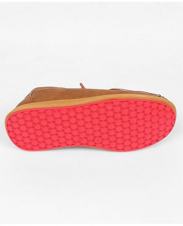 Pine Kids Formal Shoes With Lace Textured Design - Tan