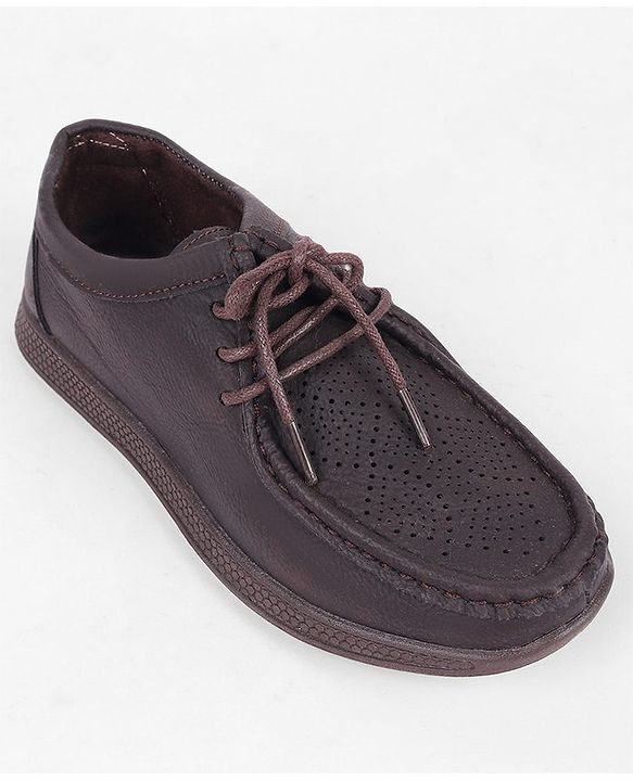 Pine Kids Formal Shoes With Lace Textured Design - Tan