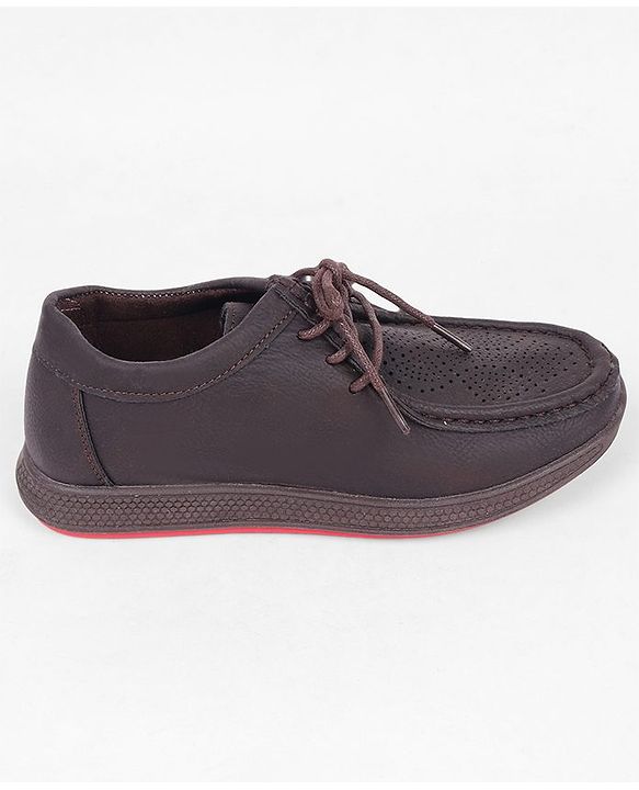 Pine Kids Formal Shoes With Lace Textured Design - Tan