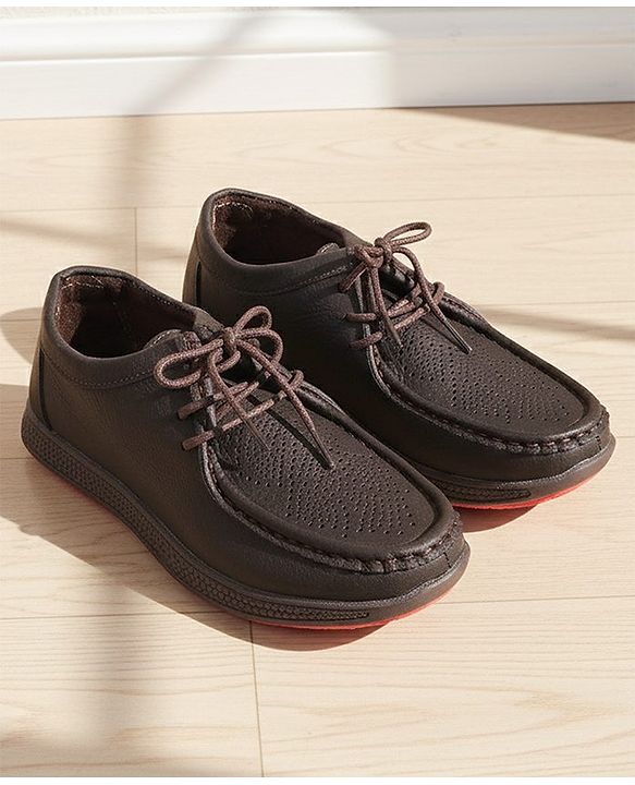 Pine Kids Formal Shoes With Lace Textured Design - Tan