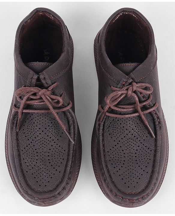 Pine Kids Formal Shoes With Lace Textured Design - Tan