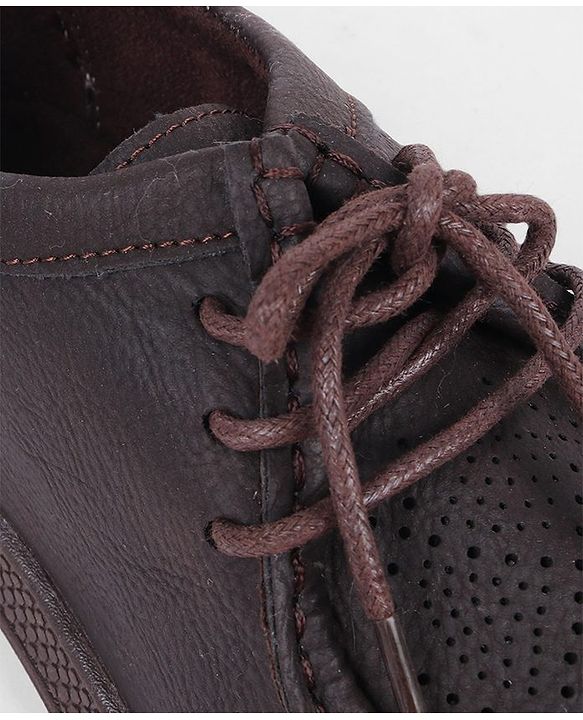 Pine Kids Formal Shoes With Lace Textured Design - Tan