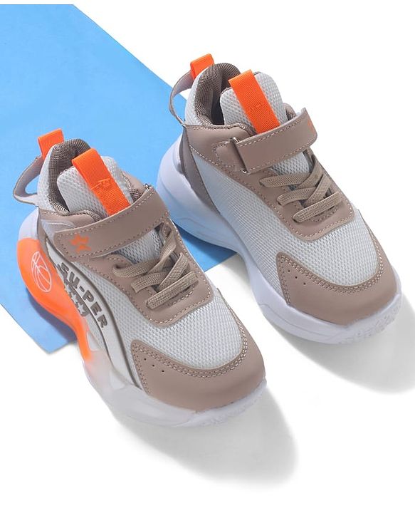 Cute Walk by Babyhug Sneaker Shoes With Velcro Closure & Text Design - Orange