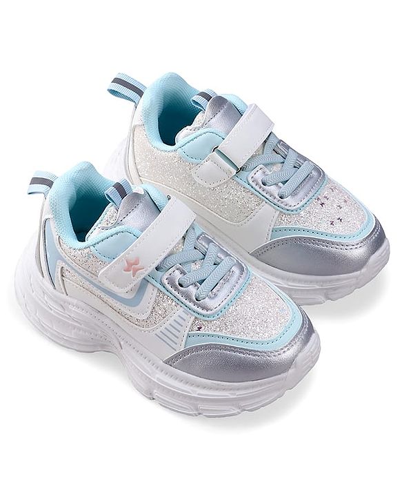 Cute Walk by Babyhug Velcro Closure Foil Printed Sneakers with Lace Detailing - Light Blue