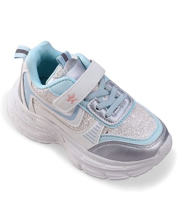 Cute Walk by Babyhug Velcro Closure Foil Printed Sneakers with Lace Detailing - Light Blue