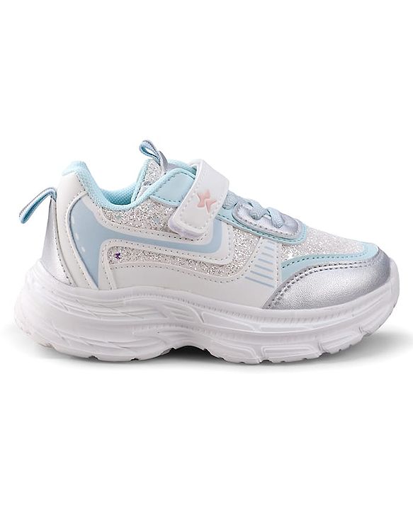 Cute Walk by Babyhug Velcro Closure Foil Printed Sneakers with Lace Detailing - Light Blue