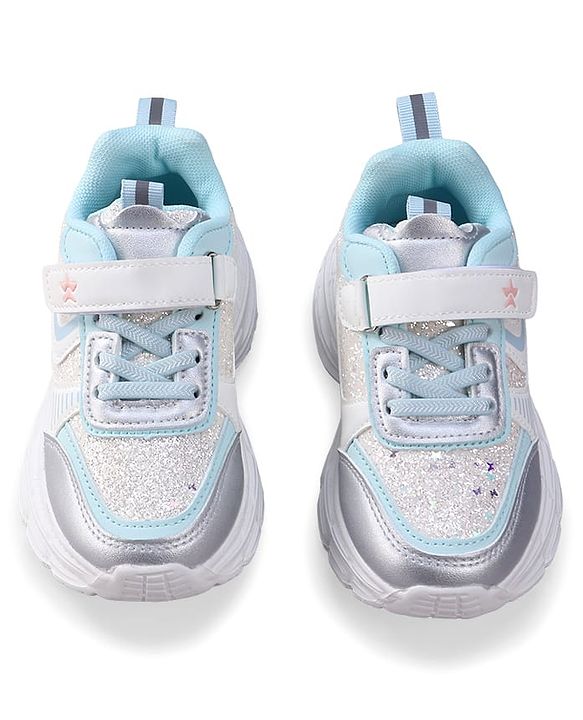 Cute Walk by Babyhug Velcro Closure Foil Printed Sneakers with Lace Detailing - Light Blue