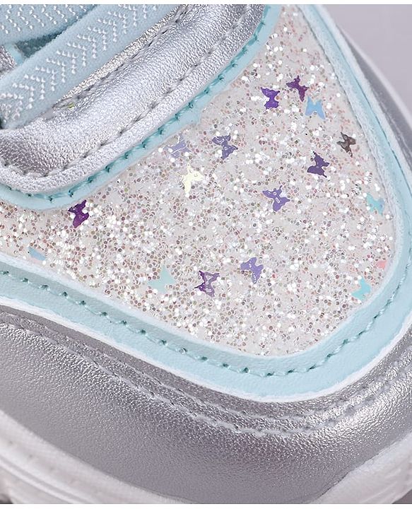 Cute Walk by Babyhug Velcro Closure Foil Printed Sneakers with Lace Detailing - Light Blue