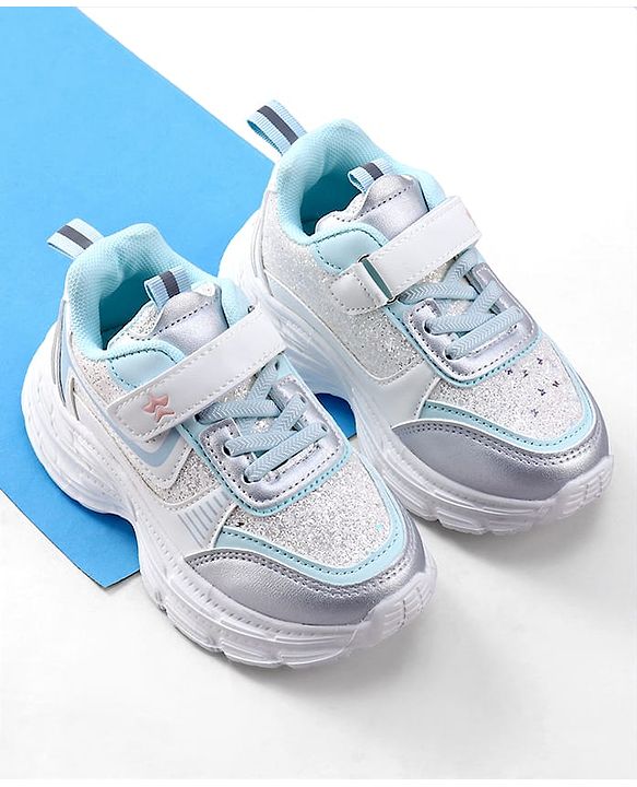 Cute Walk by Babyhug Velcro Closure Foil Printed Sneakers with Lace Detailing - Light Blue