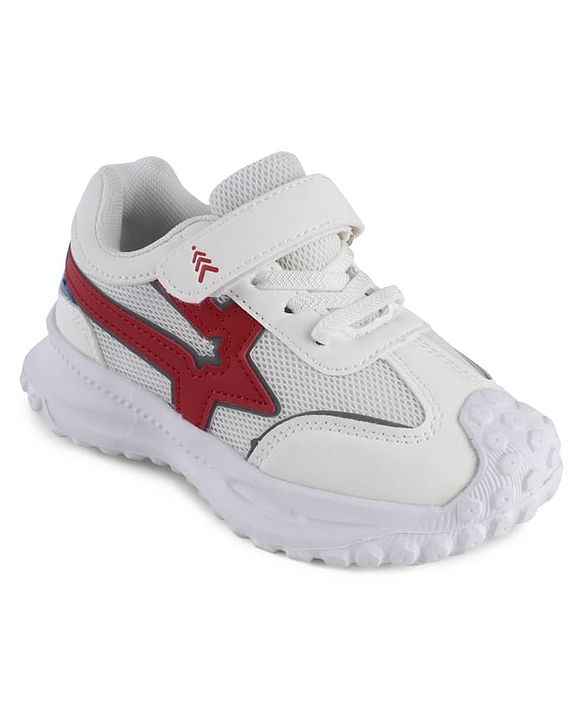Pine Kids Solid Sneaker Shoes With Velcro Closure - White