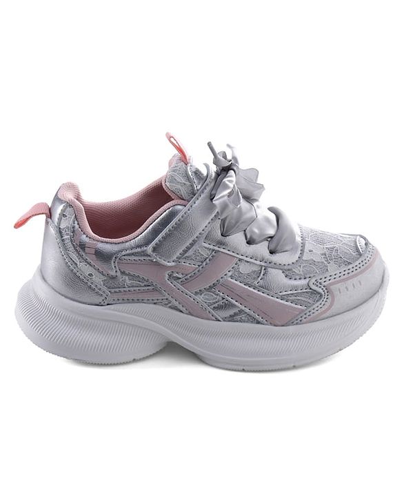 Pine Kids Lace Up Sneaker Shoes With Floral Embroidery - Pink