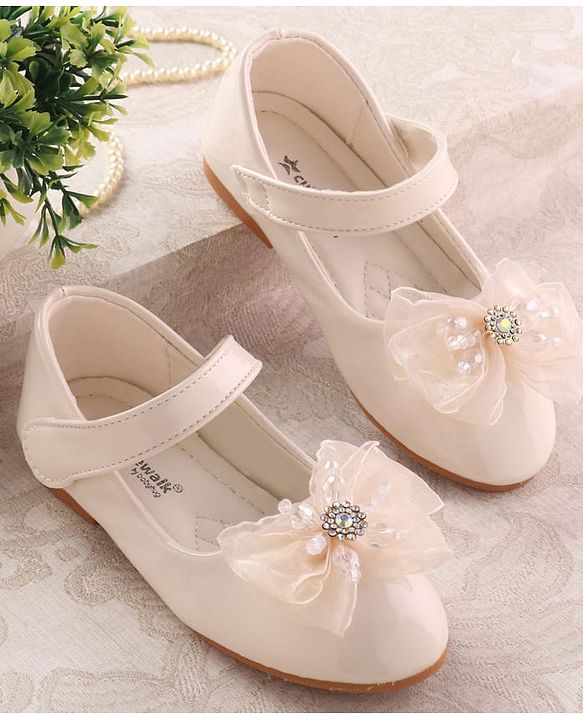 Cute Walk by Babyhug Velcro Closure Ballerina with Bow Applique - Beige
