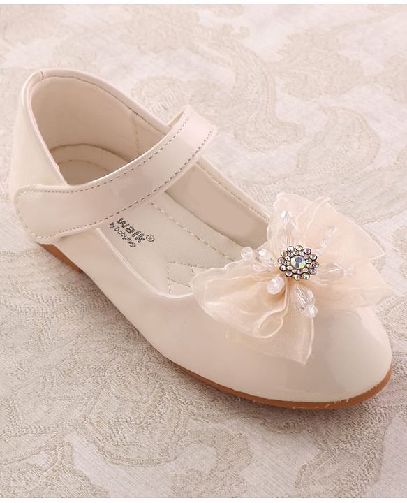 Cute Walk by Babyhug Velcro Closure Ballerina with Bow Applique - Beige