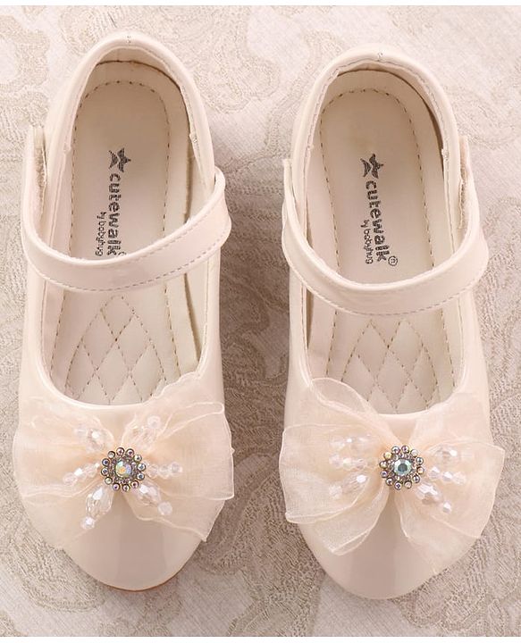 Cute Walk by Babyhug Velcro Closure Ballerina with Bow Applique - Beige