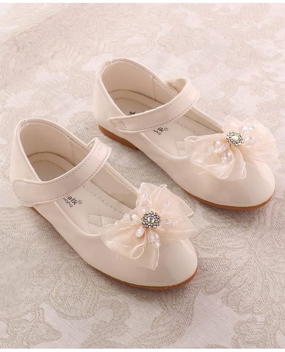 Cute Walk by Babyhug Velcro Closure Ballerina with Bow Applique - Beige