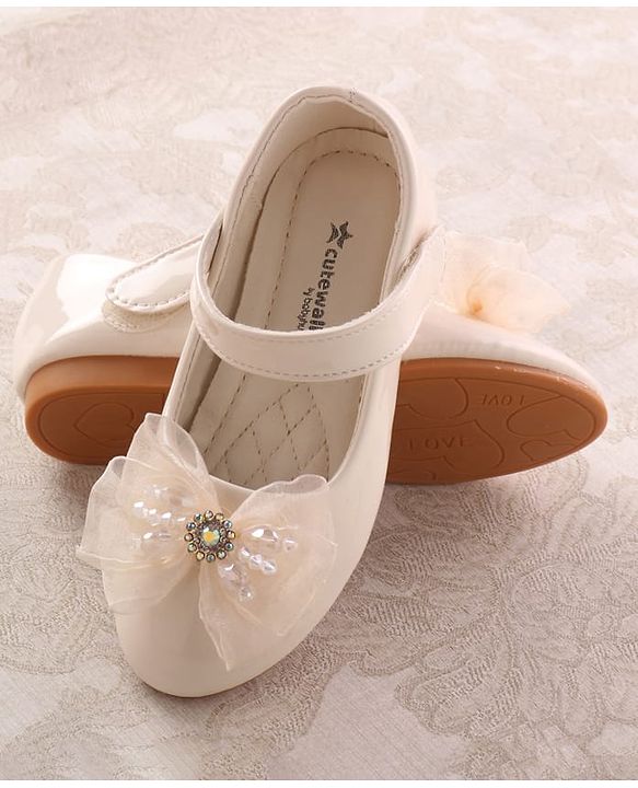 Cute Walk by Babyhug Velcro Closure Ballerina with Bow Applique - Beige