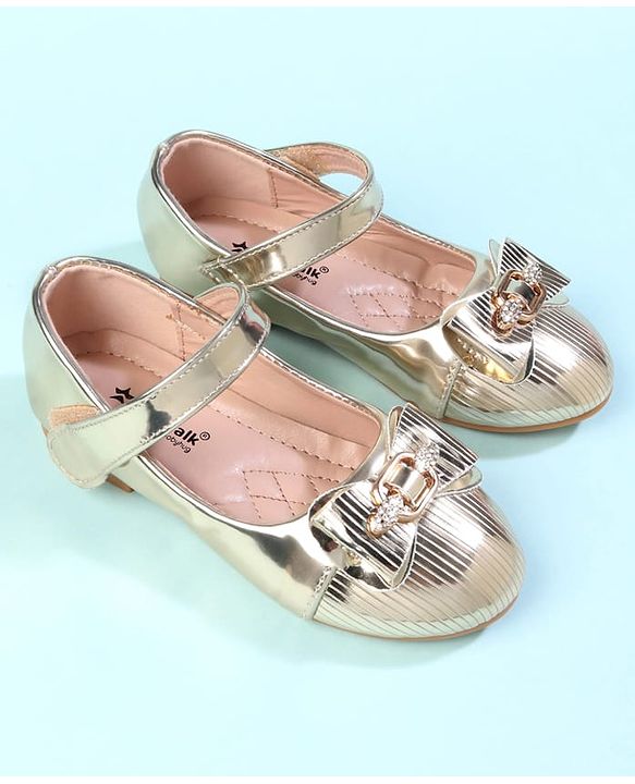 Cute Walk by Babyhug Velcro Closure Closed Toe Ballerina with Bow Applique - Golden
