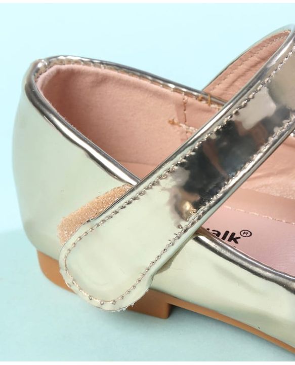 Cute Walk by Babyhug Velcro Closure Closed Toe Ballerina with Bow Applique - Golden