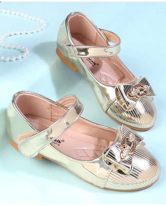 Cute Walk by Babyhug Velcro Closure Closed Toe Ballerina with Bow Applique - Golden
