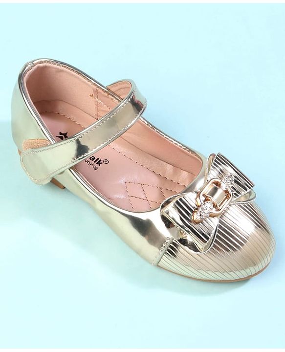 Cute Walk by Babyhug Velcro Closure Closed Toe Ballerina with Bow Applique - Golden