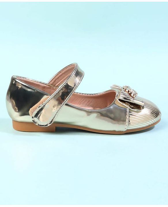 Cute Walk by Babyhug Velcro Closure Closed Toe Ballerina with Bow Applique - Golden