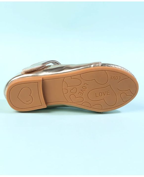 Cute Walk by Babyhug Velcro Closure Closed Toe Ballerina with Bow Applique - Golden