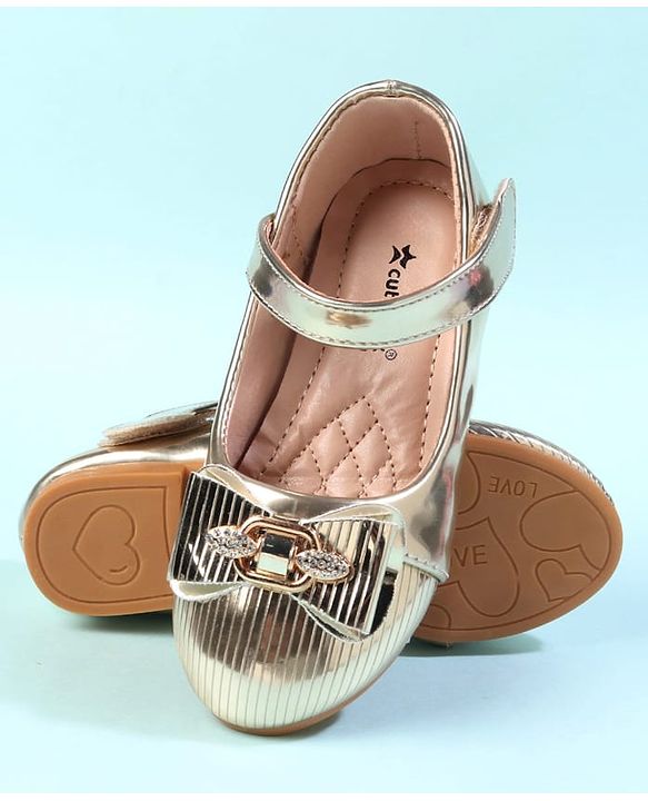 Cute Walk by Babyhug Velcro Closure Closed Toe Ballerina with Bow Applique - Golden