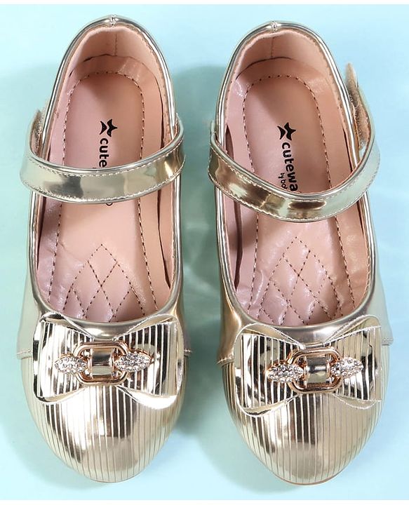 Cute Walk by Babyhug Velcro Closure Closed Toe Ballerina with Bow Applique - Golden