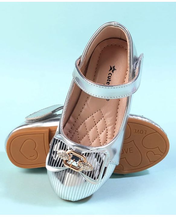 Cute Walk by Babyhug Velcro Closure Closed Toe Ballerina with Bow Applique - Golden
