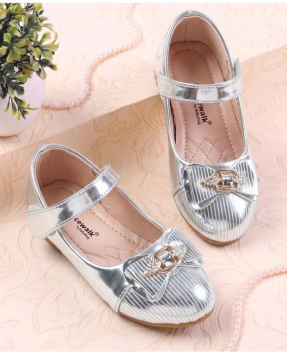 Cute Walk by Babyhug Velcro Closure Closed Toe Ballerina with Bow Applique - Golden