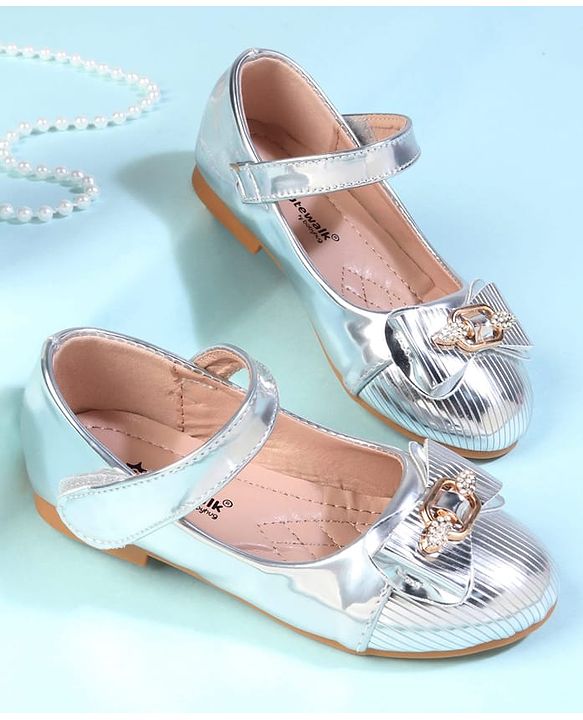 Cute Walk by Babyhug Velcro Closure Closed Toe Ballerina with Bow Applique - Golden
