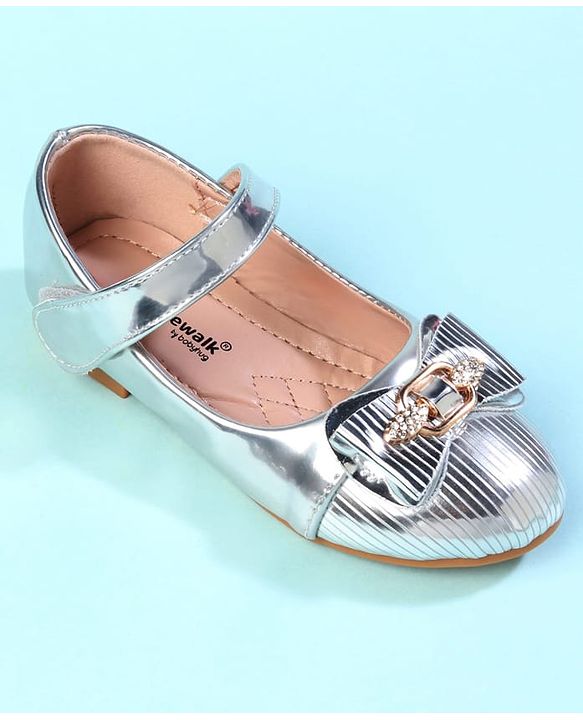 Cute Walk by Babyhug Velcro Closure Closed Toe Ballerina with Bow Applique - Golden