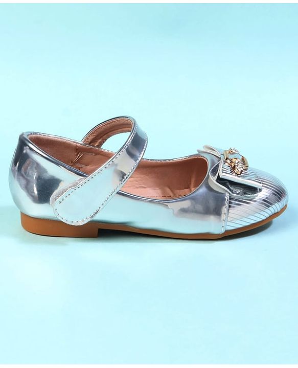 Cute Walk by Babyhug Velcro Closure Closed Toe Ballerina with Bow Applique - Golden