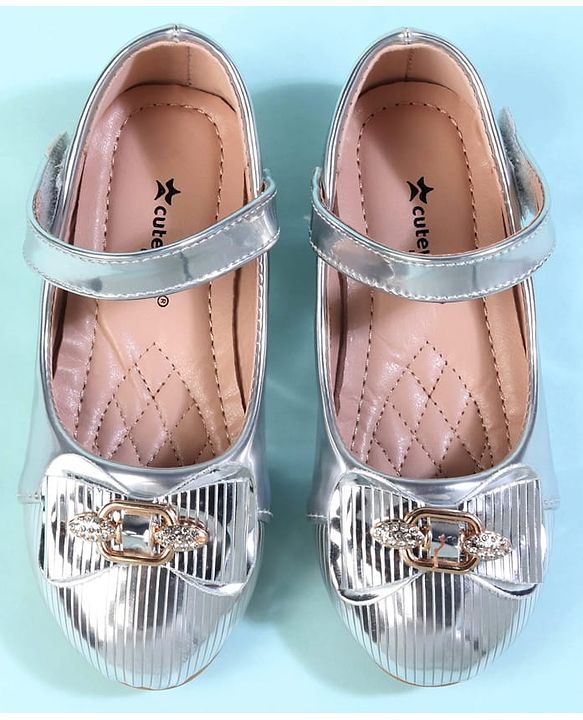 Cute Walk by Babyhug Velcro Closure Closed Toe Ballerina with Bow Applique - Golden