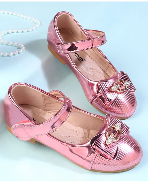 Cute Walk by Babyhug Velcro Closure Closed Toe Ballerina with Bow Applique - Golden