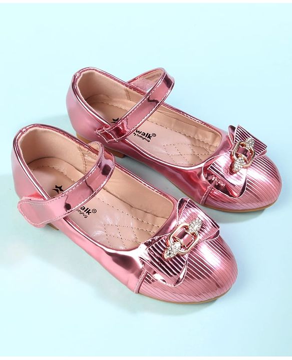 Cute Walk by Babyhug Velcro Closure Closed Toe Ballerina with Bow Applique - Golden
