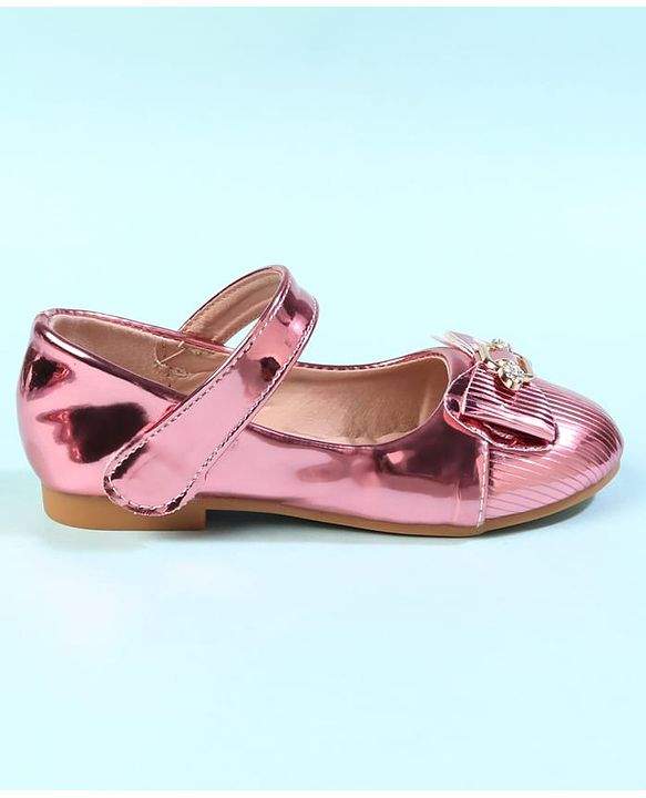 Cute Walk by Babyhug Velcro Closure Closed Toe Ballerina with Bow Applique - Golden