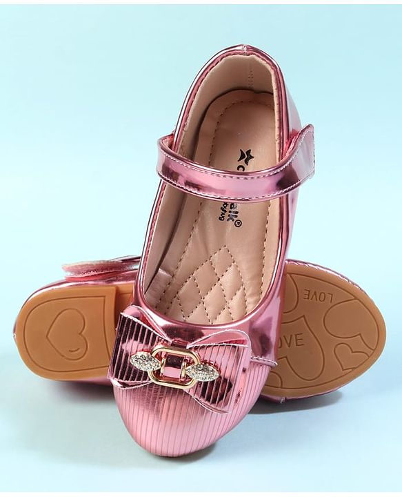 Cute Walk by Babyhug Velcro Closure Closed Toe Ballerina with Bow Applique - Golden