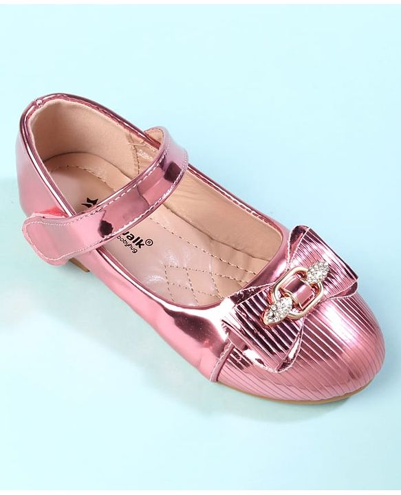 Cute Walk by Babyhug Velcro Closure Closed Toe Ballerina with Bow Applique - Golden