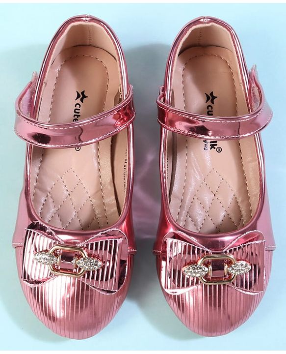 Cute Walk by Babyhug Velcro Closure Closed Toe Ballerina with Bow Applique - Golden