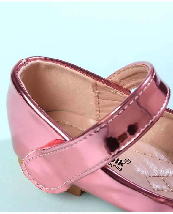 Cute Walk by Babyhug Velcro Closure Closed Toe Ballerina with Bow Applique - Golden