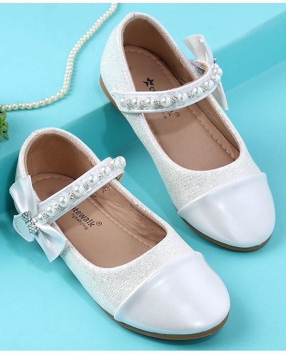 Cute Walk by Babyhug Velcro Closure Ballerina With Pearl Design - White