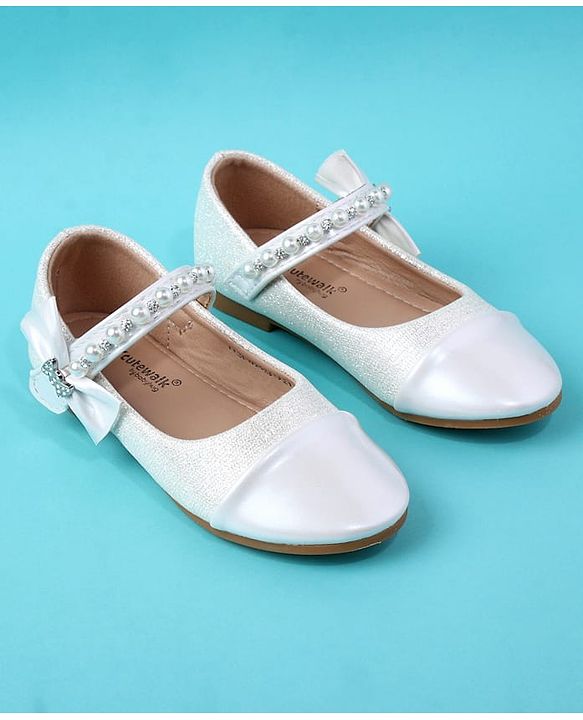 Cute Walk by Babyhug Velcro Closure Ballerina With Pearl Design - White